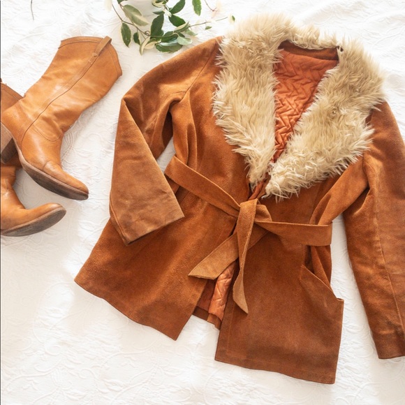 Vintage Jackets & Blazers - Vintage suede leather belted jacket M (w6)